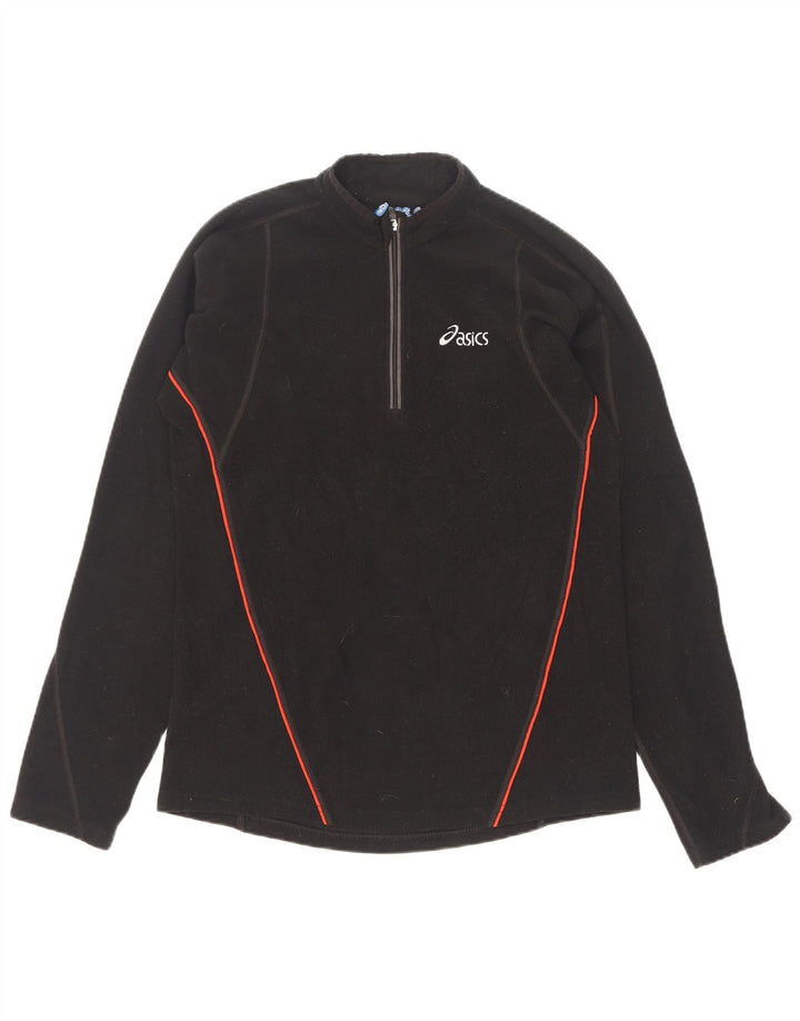 Pulover Asics pentru bărbați, cu fermoar și gât, poliester mic, negru