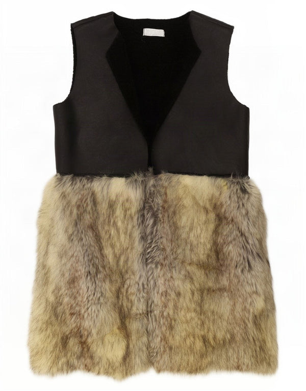 Gilet vintage pentru femei Sherpa din blană artificială UK 16, mare, negru, color block