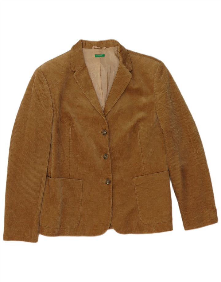 Jachetă Benetton pentru femei, cu 3 nasturi, din velur, IT 46, bumbac maro mare