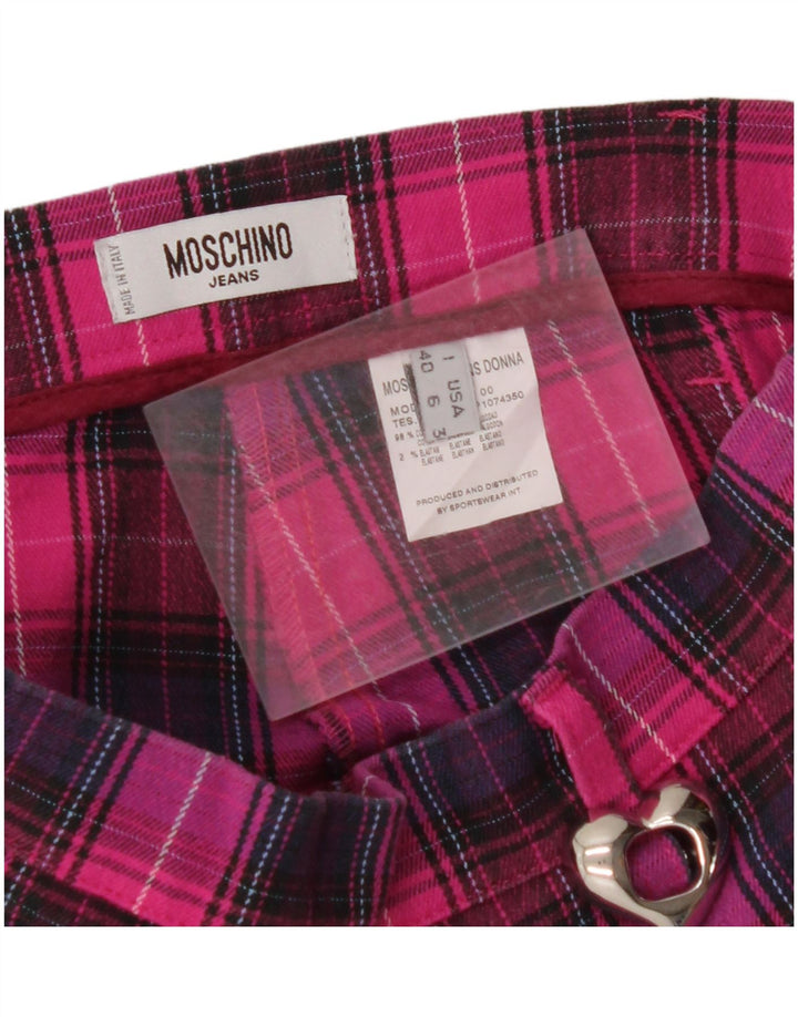 Pantaloni casual drepti pentru femei MOSCHINO UK 10 Small W28 L28 Pink Check