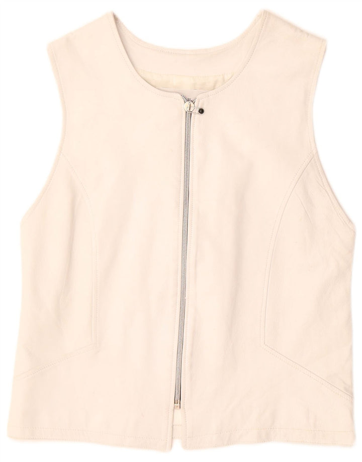 VINTAGE Gilet din piele pentru femei UK 12 Medium White