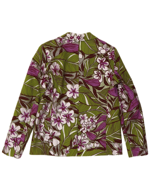 Jachetă Blazer Vintage Femei 1 Buton IT 42 Bumbac Floral Verde Mediu