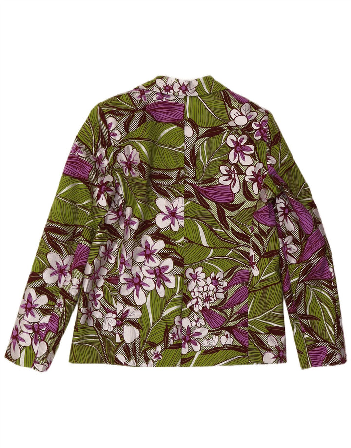 Jachetă Blazer Vintage Femei 1 Buton IT 42 Bumbac Floral Verde Mediu