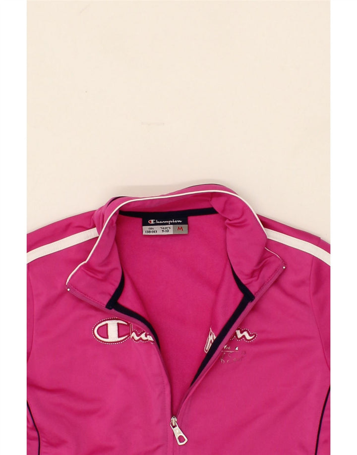 CHAMPION Girls Graphic Tracksuit Top Jacket 9-10 Years Medium Pink Vintage Champion and Second-Hand Champion from Messina Hembry 