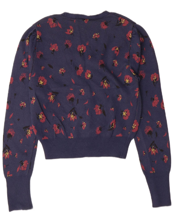 Pulover cardigan pentru femei ZARA UK 10 mic, albastru marin, cu flori din poliamidă