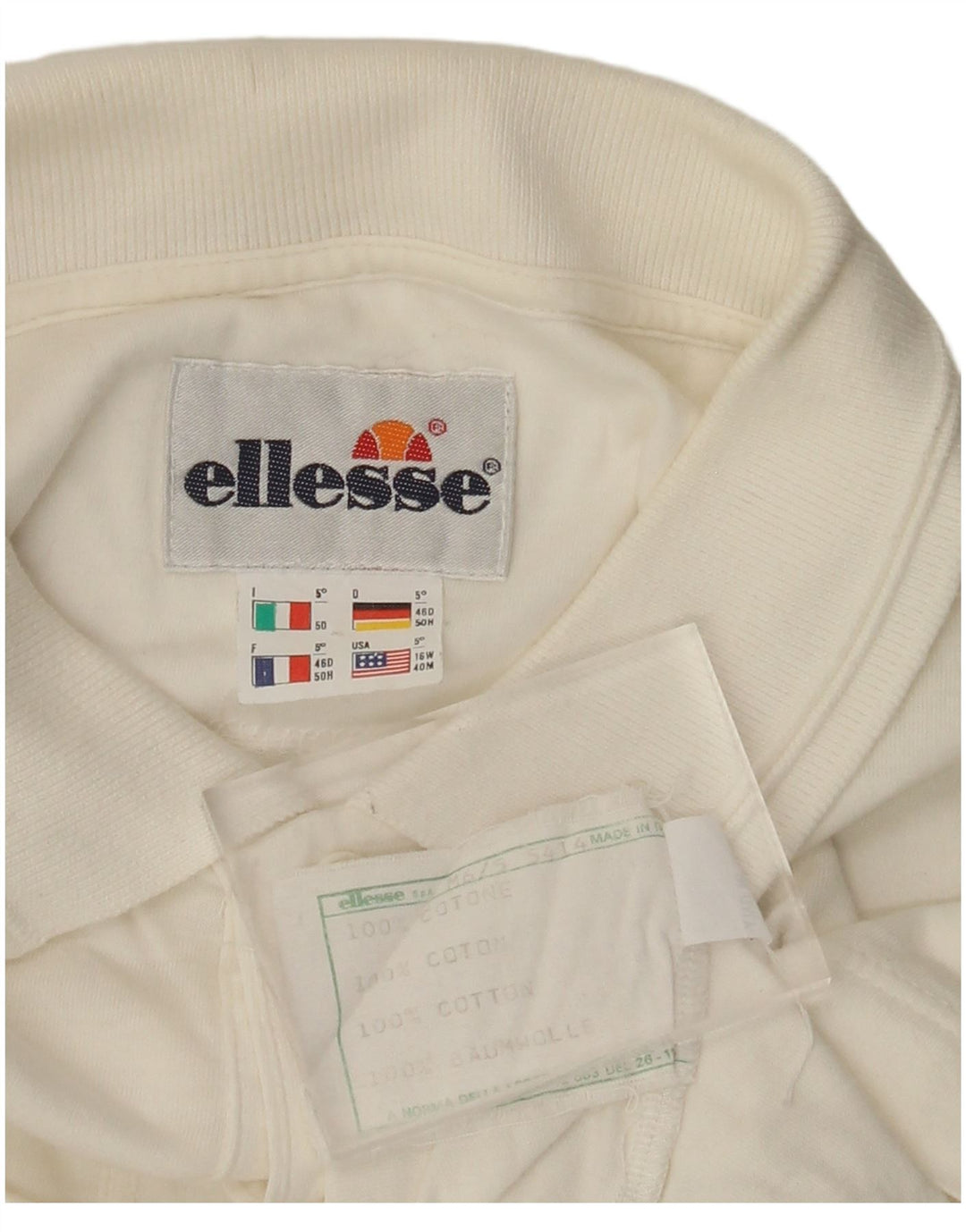 Cămașă polo cu mânecă lungă pentru bărbați ELLESSE IT 50 bumbac geometric alb mediu