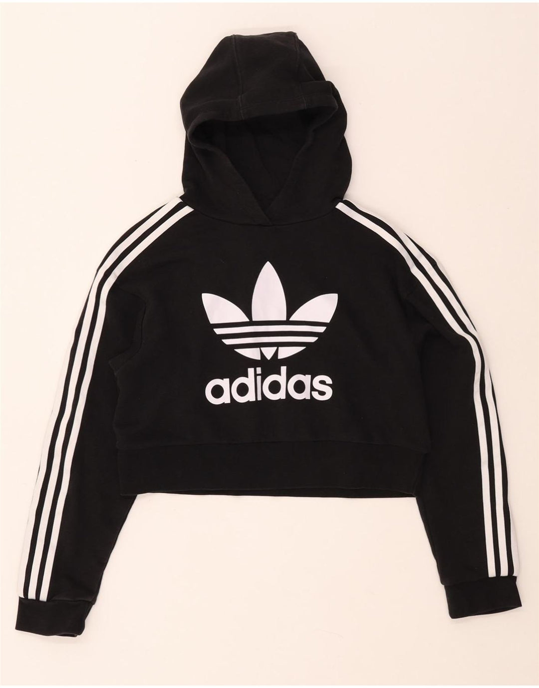 Pulover ADIDAS pentru fete Crop Graphic, 11-12 ani, bumbac negru