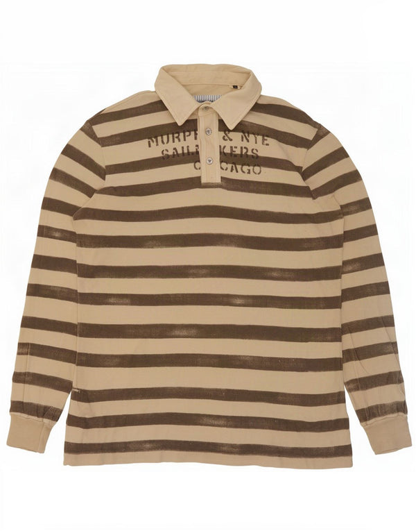 Tricou polo cu mânecă lungă pentru bărbați Murphy & Nye, bumbac cu dungi bej 2XL