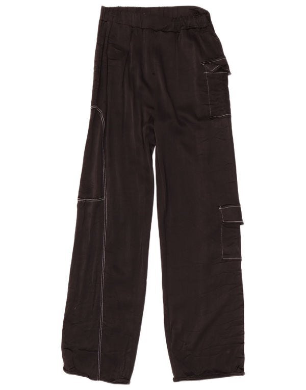 Pantaloni cargo pentru femei cu picioare largi Zara Mici L26 L27 Viscoză neagră