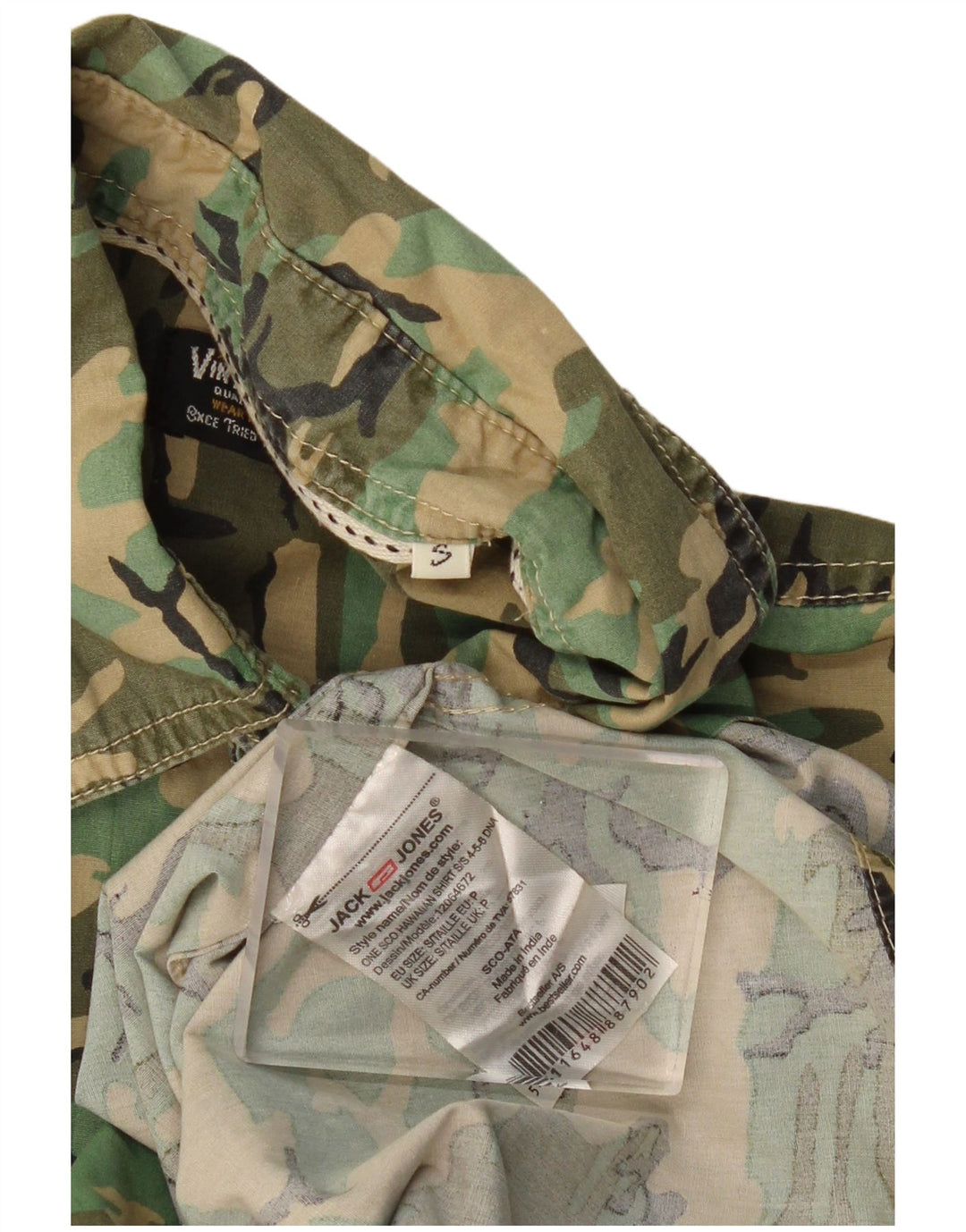 Cămașă cu mânecă scurtă pentru bărbați JACK & JONES, bumbac camuflaj kaki mic