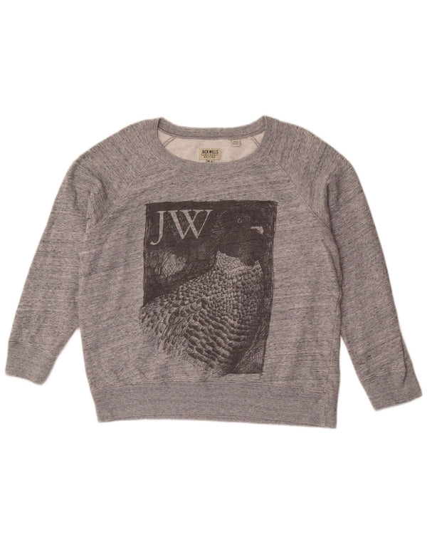 Jack Wills Womens Graphic Sweatshirt Jumper UK 14 Large Grey Flecked Cotton