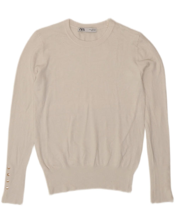 Pulover pentru damă Zara, cu gât turnut, alb mediu, UK 12