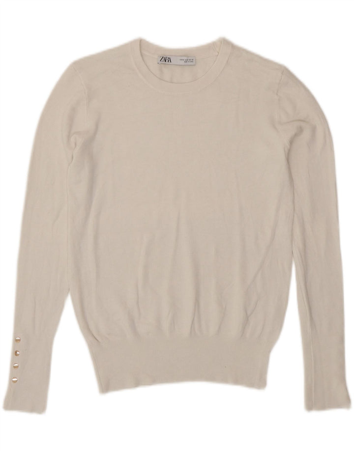 Pulover pentru damă Zara, cu gât turnut, alb mediu, UK 12