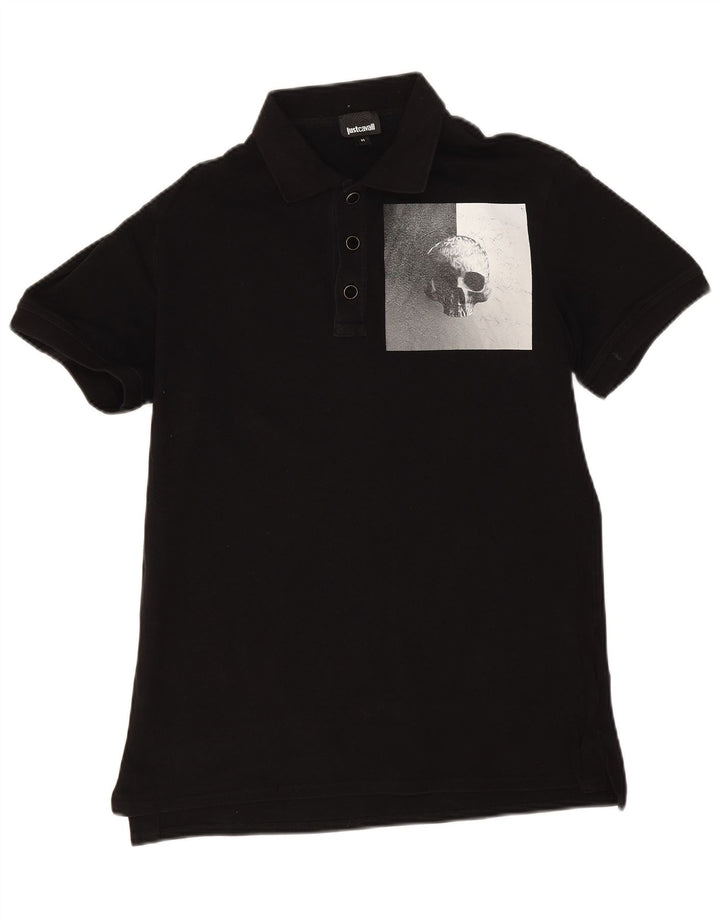 Tricou polo cu grafică pentru bărbați Just Cavalli, cu craniu mediu din bumbac negru
