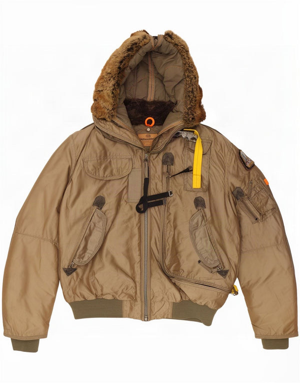 Parajumpers Mens Hooded Slim Fit Padded Jacket UK 38 Medium Khaki Polyamide