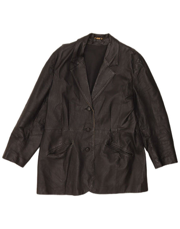 Jachetă vintage din piele cu 3 nasturi pentru femei UK 20 2XL din piele neagră