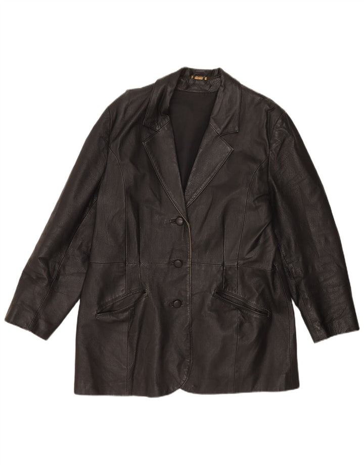 Jachetă vintage din piele cu 3 nasturi pentru femei UK 20 2XL din piele neagră