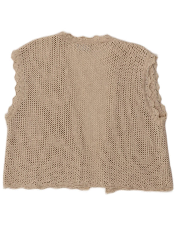 VINTAGE Pulover cardigan croșetat fără mâneci pentru femei UK 14 mare bej
