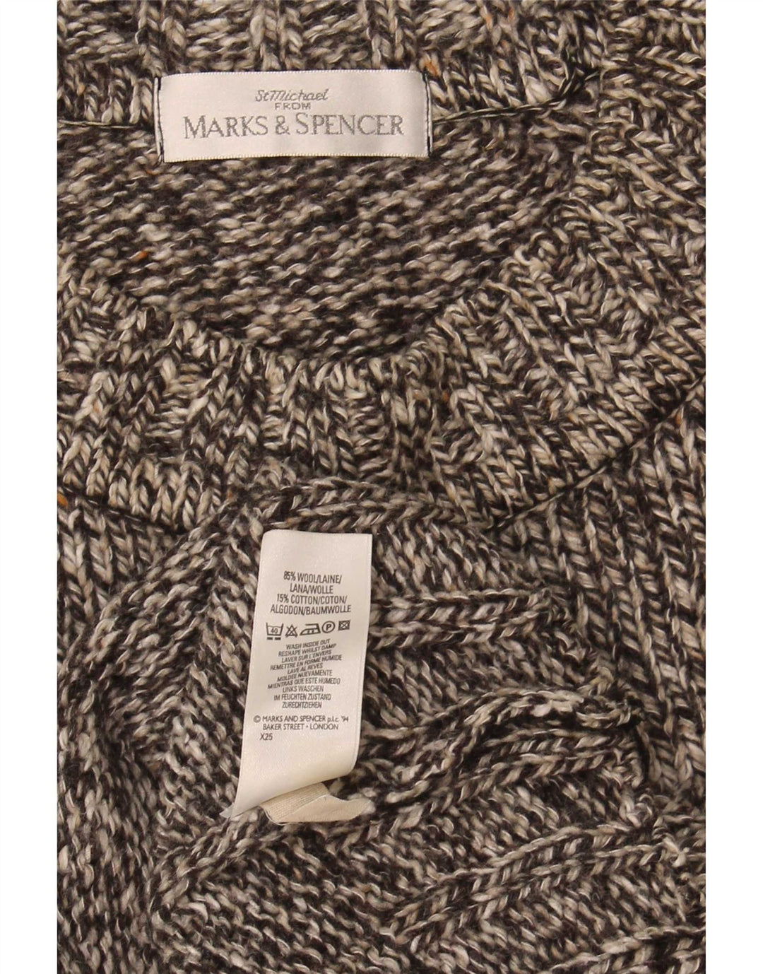 Pulover pentru bărbați Marks & Spencer cu gât roșu din lână cu pete mici, gri