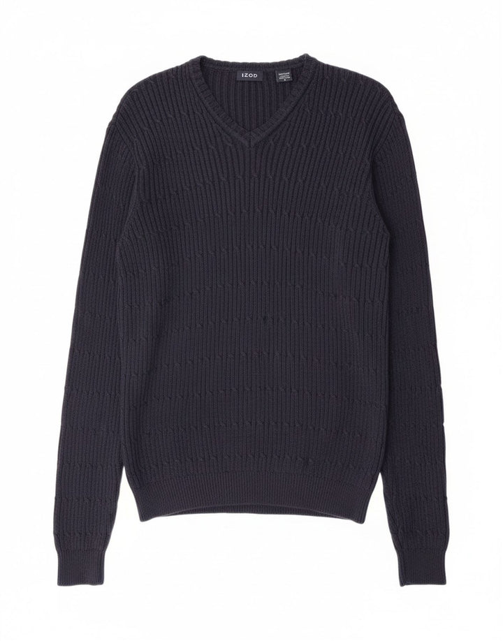 IZOD Mens V-Neck Jumper Sweater Medium Navy Blue Cotton
