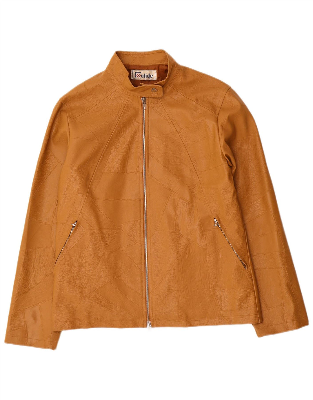 Jachetă din piele artificială vintage pentru femei UK 14, mare, bej, mozaic, polivinil