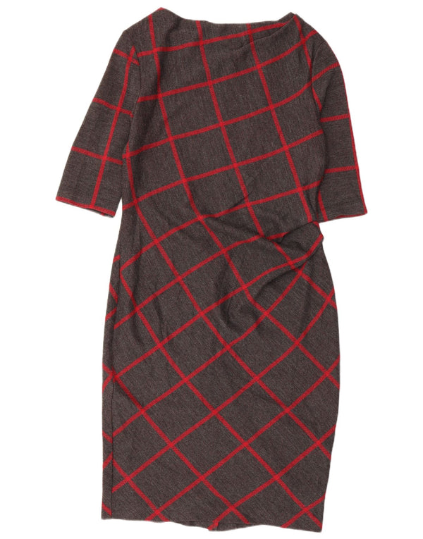 JASPER CONRAN Womens 3/4 Sleeve Sheath Dress UK 14 Medium Grey Check