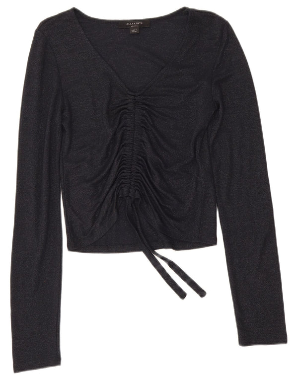 Crop Top pentru femei All Saints cu mânecă lungă UK 12 Medium Bleumarin Viscoză