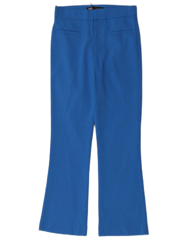 ZARA Womens High Waist Bootcut Casual Trousers XS W24 L26 Blue Cotton