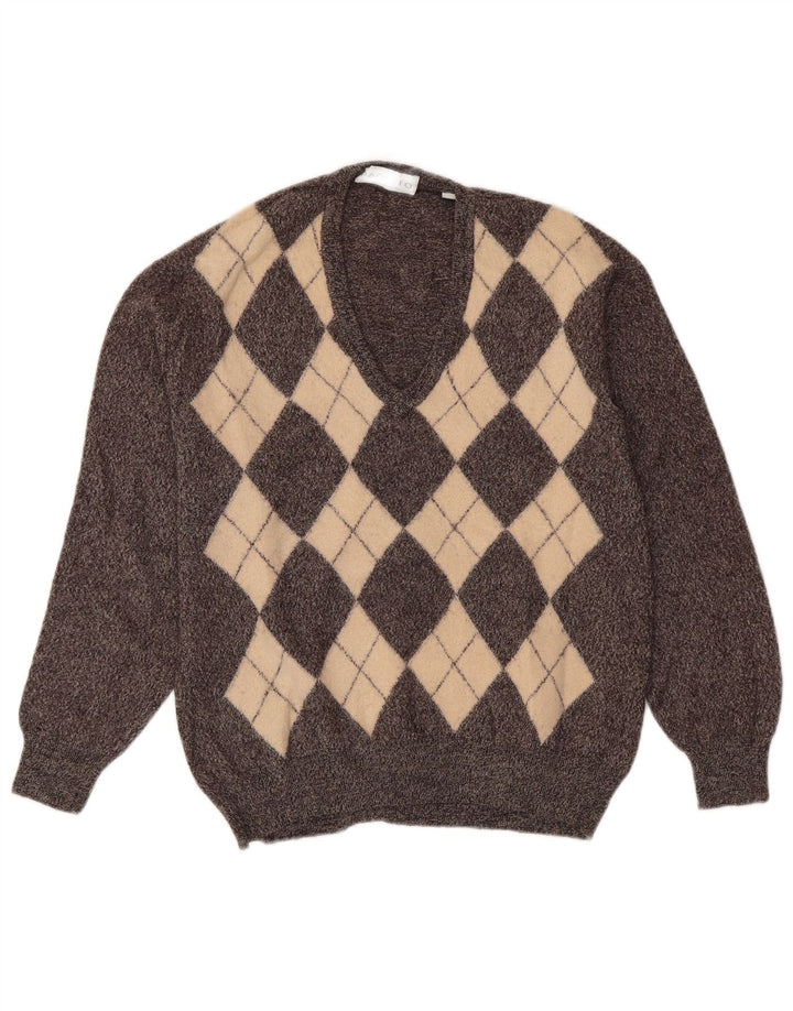 Pulover cu decolteu în V PAQUITO pentru femei UK 14 Medium Gri Argyle/Diamond