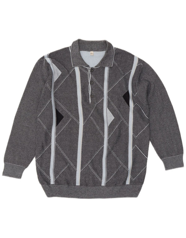 Pulover vintage pentru bărbați cu gât polo IT 56 XL bumbac geometric gri