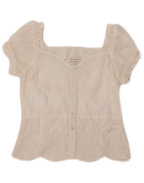 Bluză cămașă cu mânecă scurtă pentru femei WAREHOUSE UK 10 Poliester alb mic