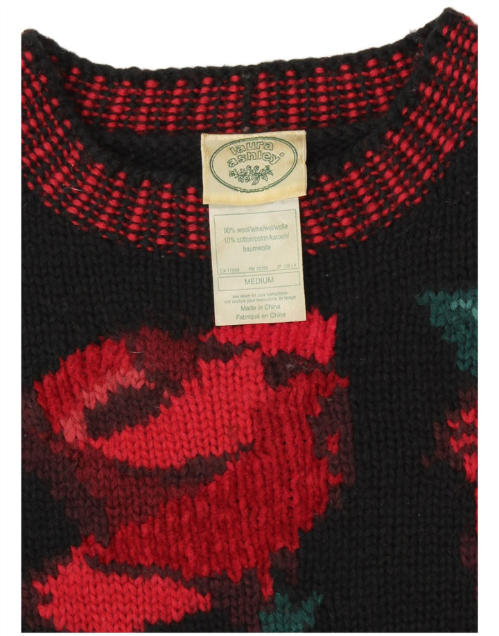 LAURA ASHLEY Pulover pentru femei cu decolteu rotund UK 14 Medium Black Floral