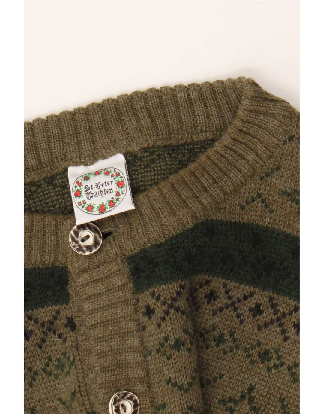 St. Peter Trachten Pulover Cardigan pentru bărbați Mediu Kaki Fair Isle Acrilic