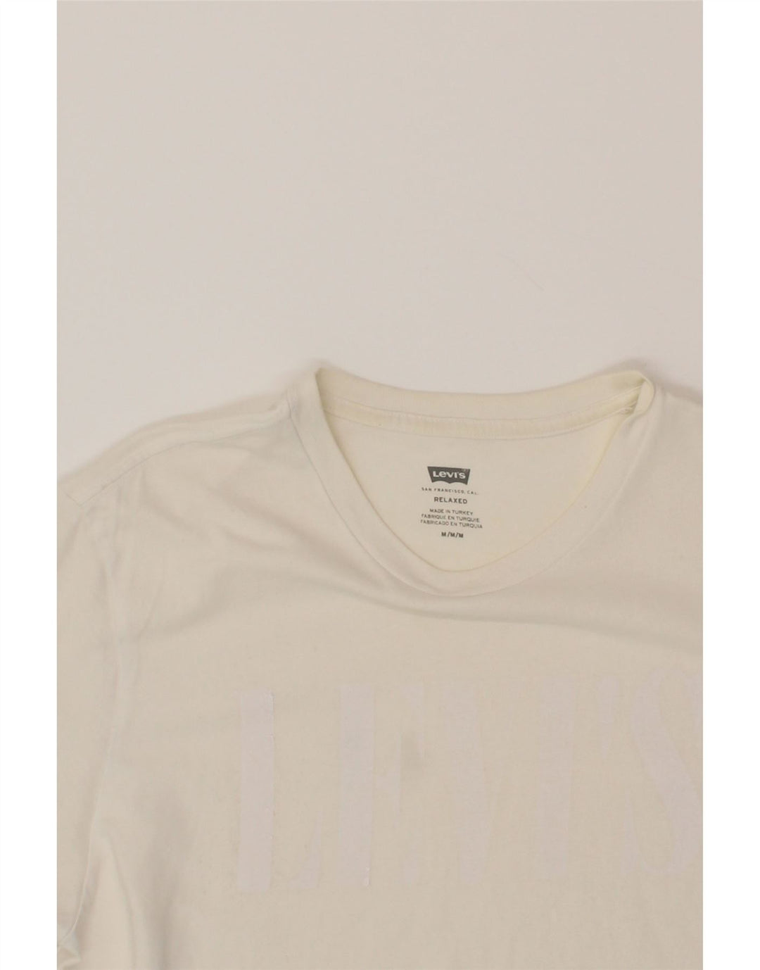 LEVI'S Mens Graphic T-Shirt Top Medium Off White Cotton Vintage Levi's and Second-Hand Levi's from Messina Hembry 