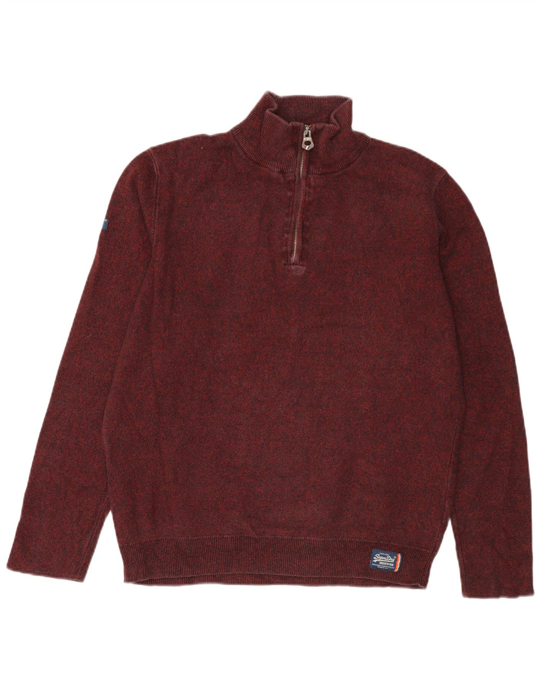 Pulover pentru femei SUPERDRY, cu fermoar, cu gât, UK 18 XL, bumbac cu pete burgundy