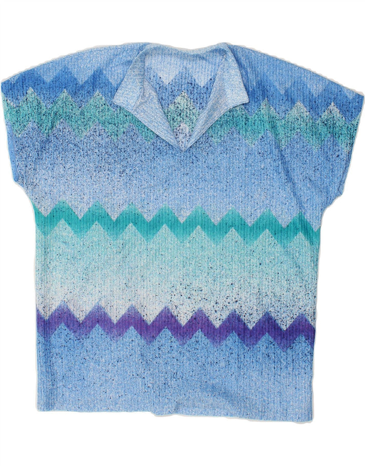 VINTAGE Womens Polo Shirt UK 14 Medium Blue Chevron Vintage Vintage and Second-Hand Vintage from Messina Hembry 