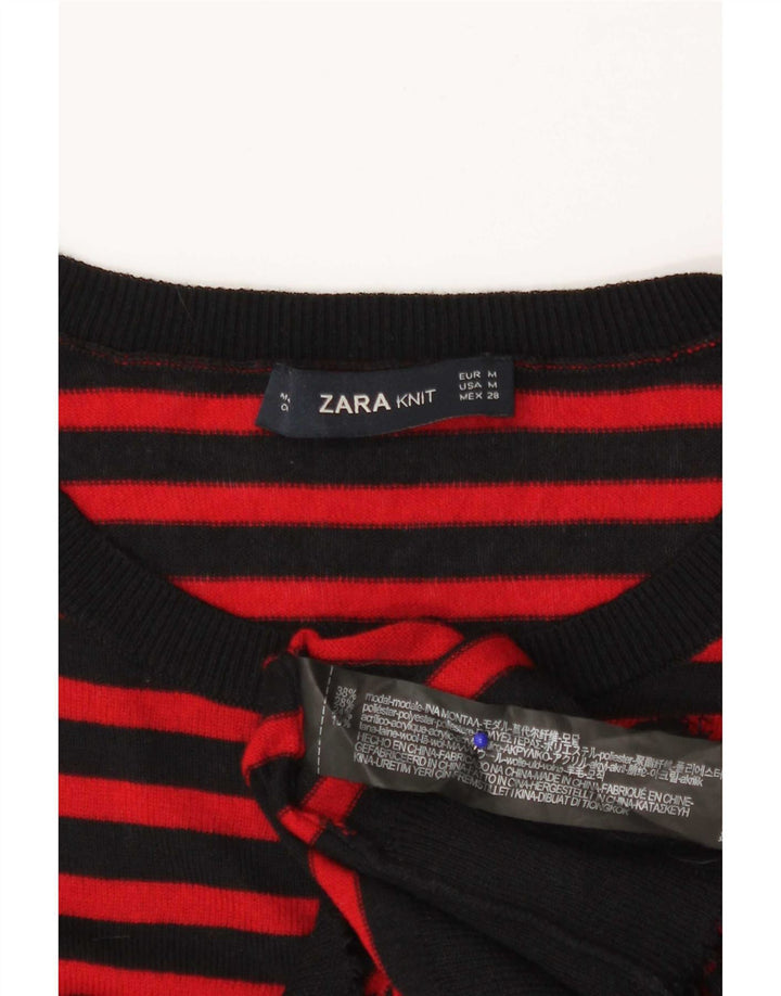 Pulover pentru damă Zara cu gât roșu și roșu mediu cu dungi Modal