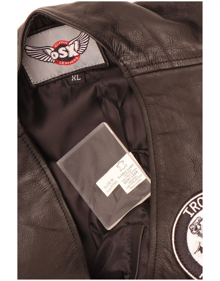 Vestă din piele vintage pentru bărbați XL din piele neagră