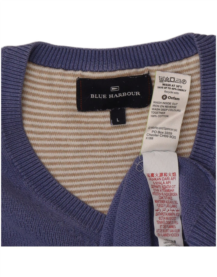 Marks & Spencer Pulover cu decolteu în V Blue Harbour pentru bărbați, bumbac albastru mare