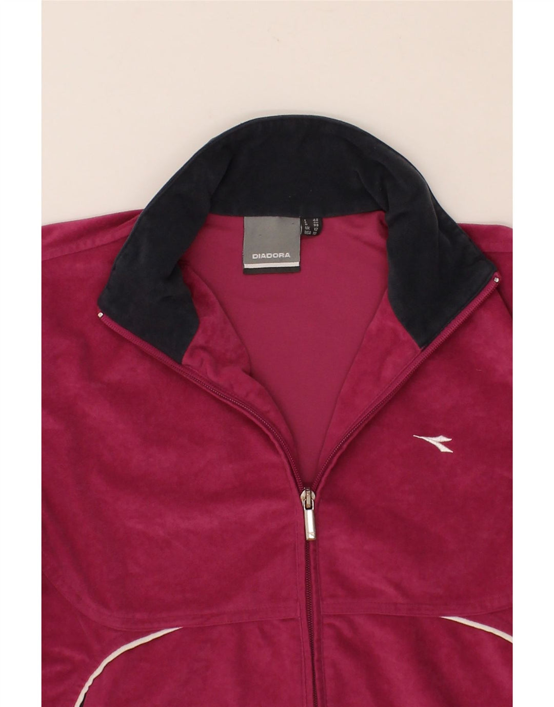 DIADORA Womens Velour Tracksuit Top Jacket UK 12 Medium Pink Polyester Vintage Diadora and Second-Hand Diadora from Messina Hembry 