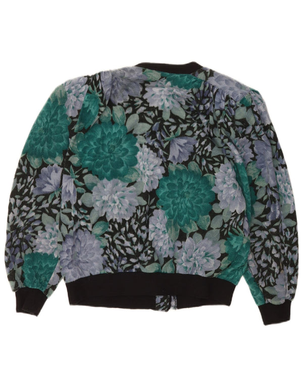 Pulover Cardigan Vintage pentru Damă UK 16 Mare Lână Florală Multicoloră