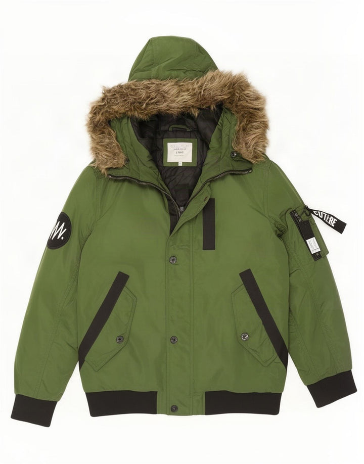 Jack & Jones jachetă bomber căptușită cu glugă pentru bărbați UK 40 Poliester verde mare