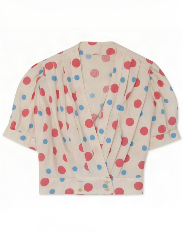 Vintage Womens Bluse Top UK 10 Small White Spotted
