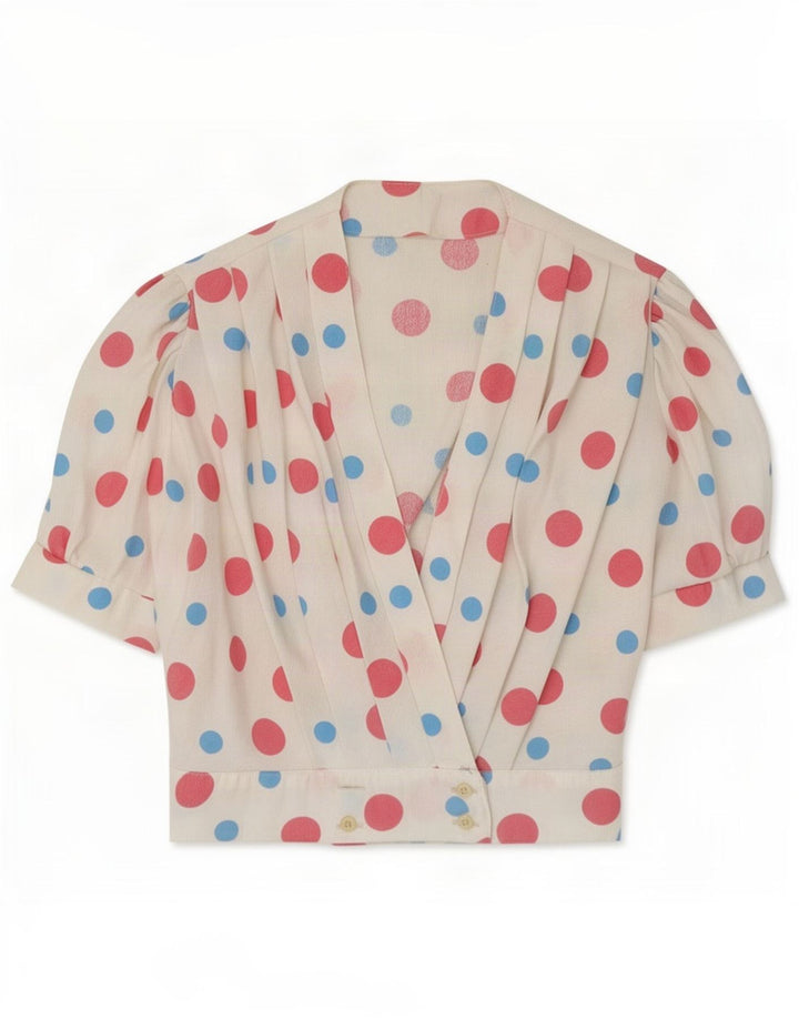 Vintage Womens Bluse Top UK 10 Small White Spotted