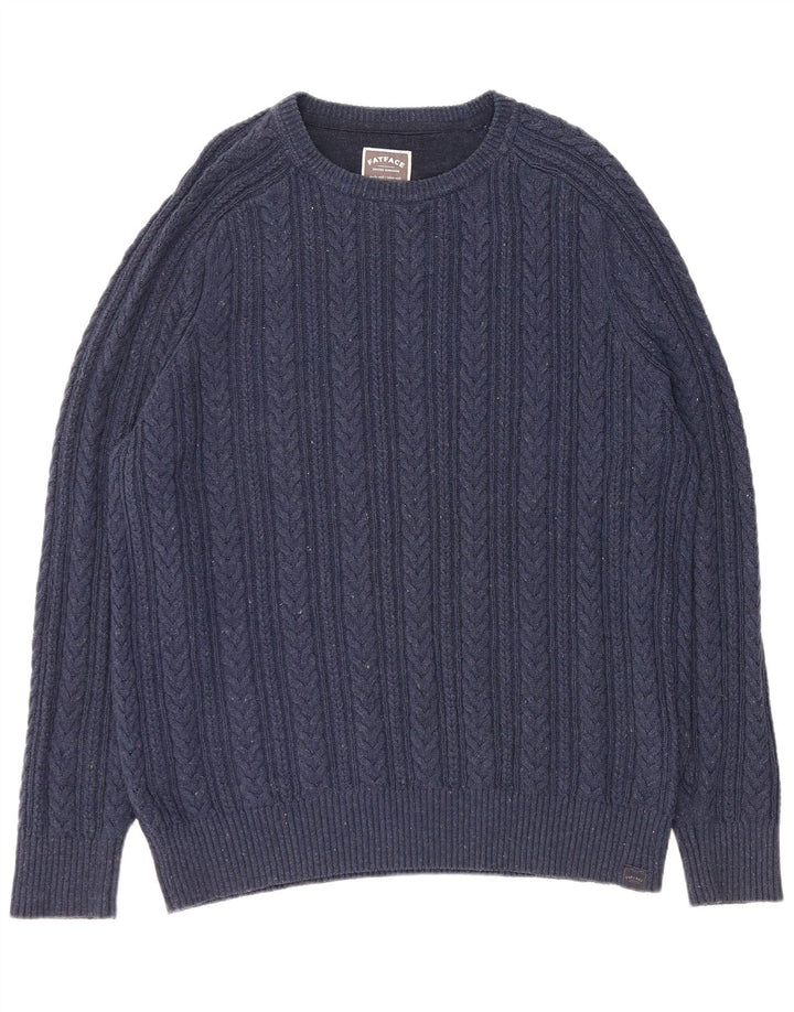 FAT FACE Pulover pentru bărbați cu gât de barcă, XL, bumbac cu pete, albastru marine