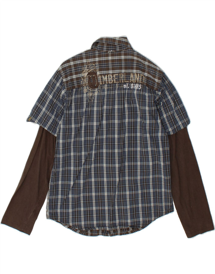 TIMBERLAND Boys Graphic Shirt 11-12 Years Beige Check Cotton Vintage Timberland and Second-Hand Timberland from Messina Hembry 