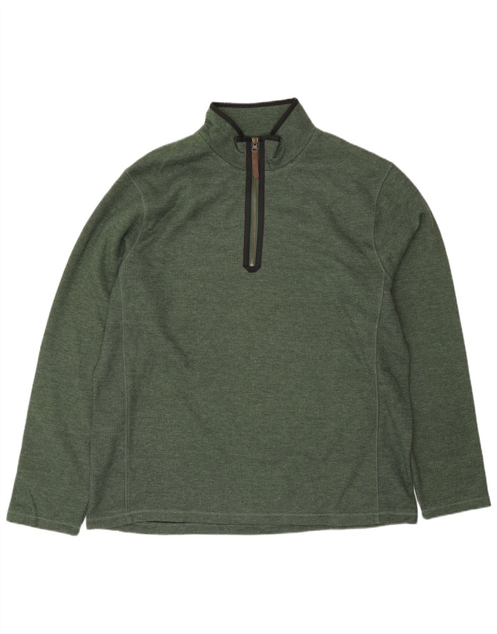 Pulover pentru bărbați Mountain Warehouse, cu fermoar și gât, din bumbac verde mare