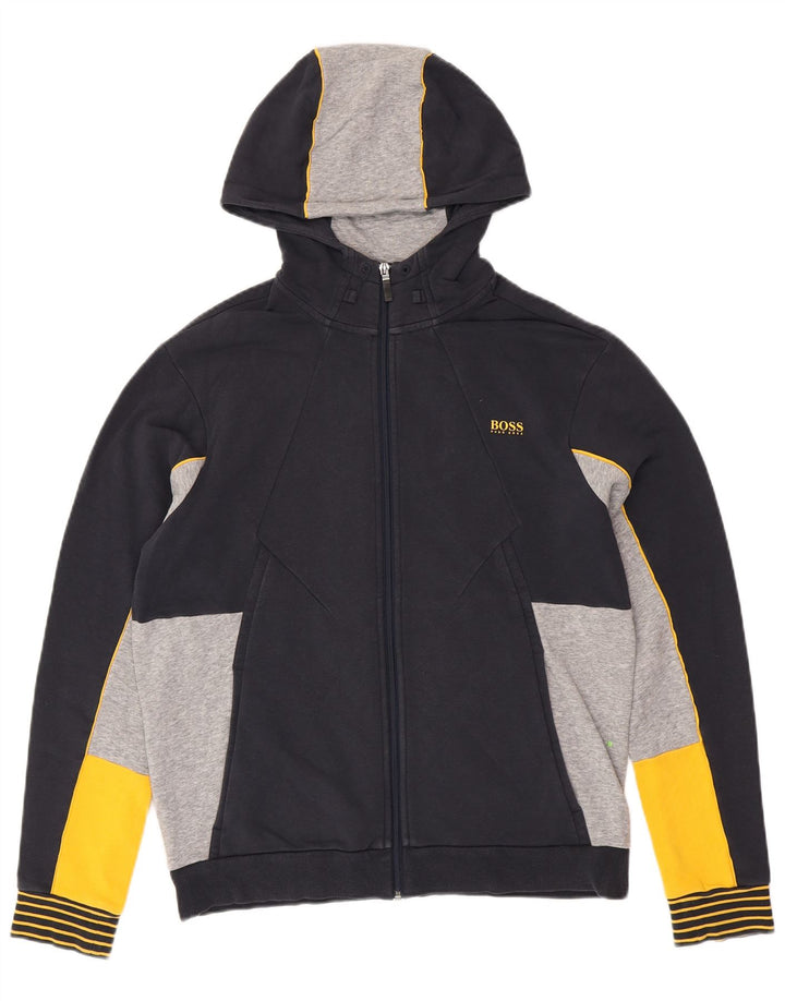 HUGO BOSS Pulover cu capotă cu fermoar, cu formă obișnuită, pentru bărbați, mare, albastru bleumarin