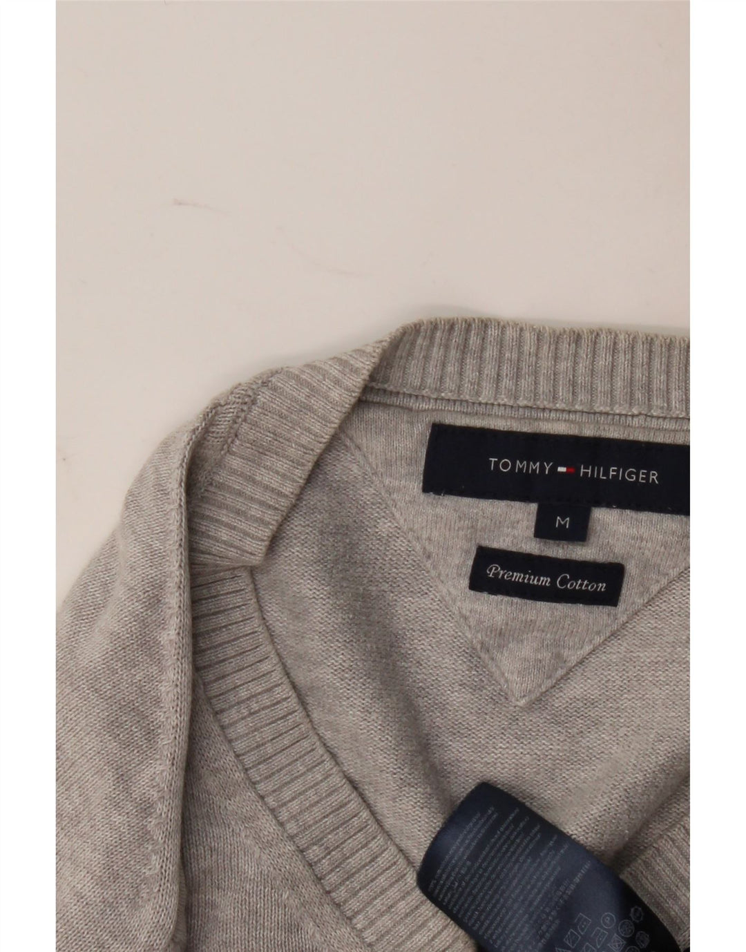 Pulover Tommy Hilfiger pentru bărbați, cu decolteu în V, bumbac, gri mediu