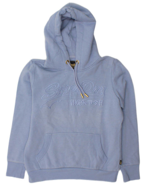 Pulover cu glugă grafic Superdry pentru femei UK 12 Medium Blue